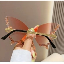 1 chiếc kính thời trang hình con bướm đính đá cỡ lớn dành cho nữ dùng để chụp ảnh và sử dụng hàng ngày, - Hồng - Xem 4