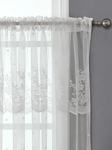 花卉刺繡薄透面現代滌綸濾光隱私透明窗簾適用於客廳和臥室 - 白色 - 查看 7