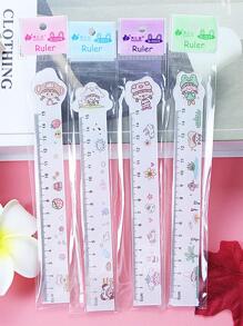 4 piezas Regla con estampado de figura de dibujos animados de plástico - Multicolor - Ver 1