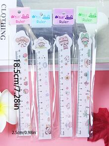 4 piezas Regla con estampado de figura de dibujos animados de plástico - Multicolor - Ver 2
