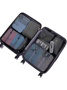 9 chiếc Túi đựng đồ du lịch Đồ họa chữ cái Túi đựng quần áo không thấm nước, Bộ sắp xếp đồ du lịch, Bộ đóng gói hình khối với đồ vệ sinh giày và Túi giặt Đồ dùng học tập Đồ dùng học tập Ký túc xá đại học cần thiết cho trang trí phòng sinh viên Trang trí phòng ngủ - màu đen - Xem 6