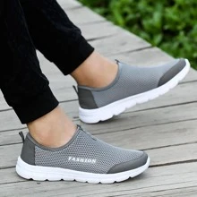 男士透氣字母圖案低幫一腳蹬運動戶外運動鞋 - 灰色 - 查看 3