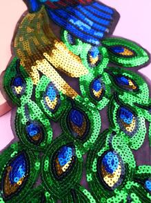 1 pieza Apliques bordados con lentejuelas con parche creativo poliéster con diseño de pavo real para DIY - Verde - Ver 2