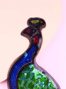 1 pieza Apliques bordados con lentejuelas con parche creativo poliéster con diseño de pavo real para DIY - Verde - Ver 3