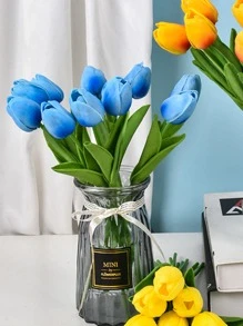 3入組迷你漸層藍色鬱金香人造花，適用於家居/婚禮裝飾和禮品 - 藍色 - 查看 3