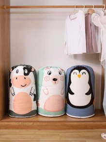 1入組PEVA可折疊收納卡通熊圖案衣服抽繩包 - 綠色 - 查看 7