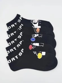 5雙女士卡通狗和字母圖案可愛船襪適用於全部季節 - 彩色 - 查看 6