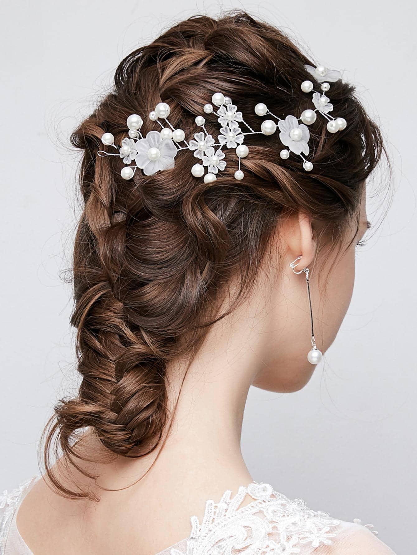 1 pieza Diadema elegante de novia con cadena suave de perlas y flor, accesorio para el cabello, accesorio de San Valentín - Blanco - Ver 1