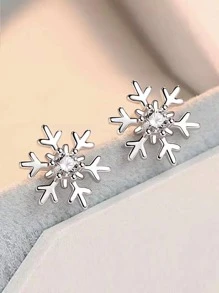 1 Đôi Đồng Thời Trang Bông Tuyết Trang Trí Bông Tai Nữ Trang Trí Hàng Ngày - Bạc - Xem 2