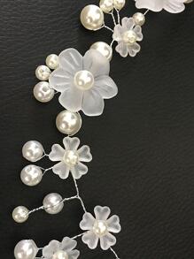 1 pieza Diadema elegante de novia con cadena suave de perlas y flor, accesorio para el cabello, accesorio de San Valentín - Blanco - Ver 3