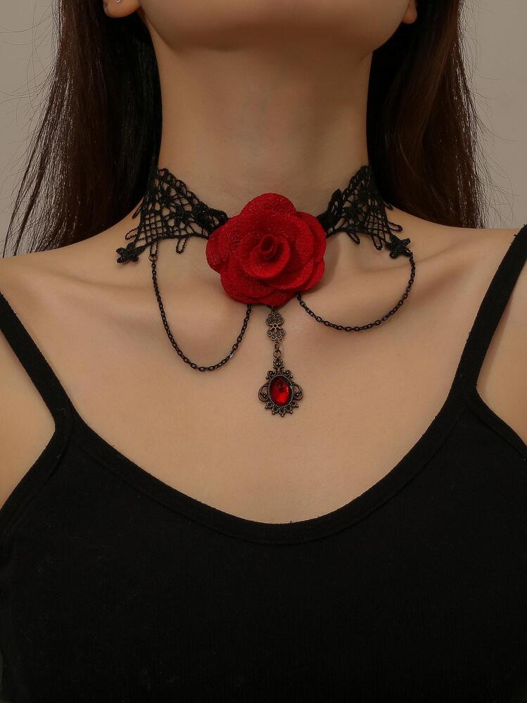 Ras-du-cou à fleur - Noir - Voir 1