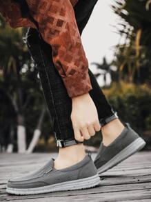 男式寬版簡約一腳蹬運動鞋運動灰色帆布一腳蹬鞋 - 灰色 - 查看 6