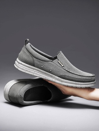 Men Wide Fit Minimalist Slip On Sneakers, Sport Grey Canvas Slip On Shoes