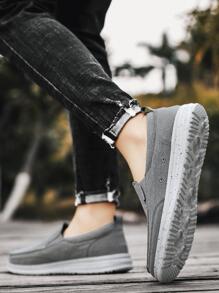 男式寬版簡約一腳蹬運動鞋運動灰色帆布一腳蹬鞋 - 灰色 - 查看 4