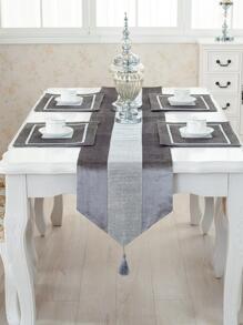 Rhinestone & Tassel Decor Table Runner - Grey - View 5
