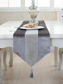 Rhinestone & Tassel Decor Table Runner - Grey - View 6