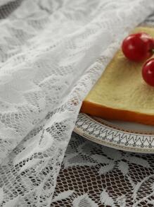 1pc Floral Embroidered Tablecloth, Retro Polyester Tassel Decor Decorative Table Cover For Home - White - View 6