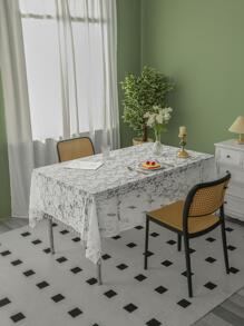 1pc Floral Embroidered Tablecloth, Retro Polyester Tassel Decor Decorative Table Cover For Home - White - View 7