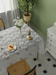 1pc Floral Embroidered Tablecloth, Retro Polyester Tassel Decor Decorative Table Cover For Home - White - View 5