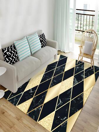 1pc Geometric Pattern Rug, Modern Polyester Anti-slip Floor Carpet For Living Room