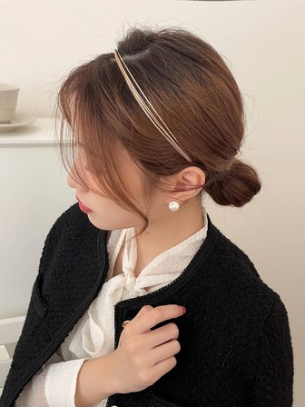 一套5个精细金属发箍，简约欧美设计美学发夹，适合外出、派对、日常街头风格发带发箍发饰