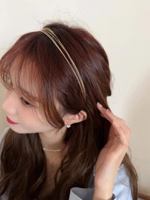 一套5个精细金属发箍，简约欧美设计美学发夹，适合外出、派对、日常街头风格发带发箍发饰头饰 - 金色 - 查看 5