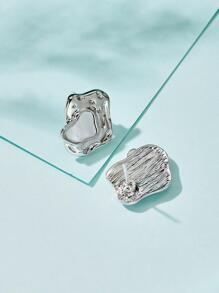 1 对时尚不对称几何设计耳钉，适合女士日常通勤 - 白色 - 查看 5