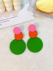 1對時尚鐵撞色圓形耳墜適合女士適用於日常生活 - 彩色 - 查看 1