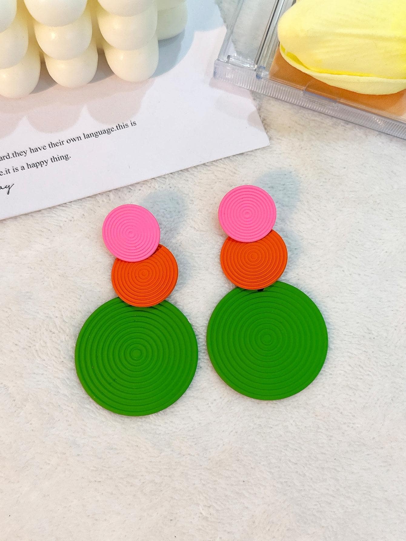 1對時尚鐵撞色圓形耳墜適合女士適用於日常生活 - 彩色 - 查看 1