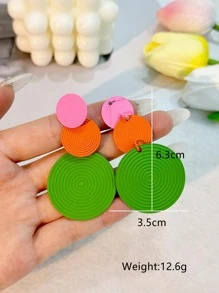 1對時尚鐵撞色圓形耳墜適合女士適用於日常生活 - 彩色 - 查看 3