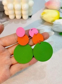 1對時尚鐵撞色圓形耳墜適合女士適用於日常生活 - 彩色 - 查看 2