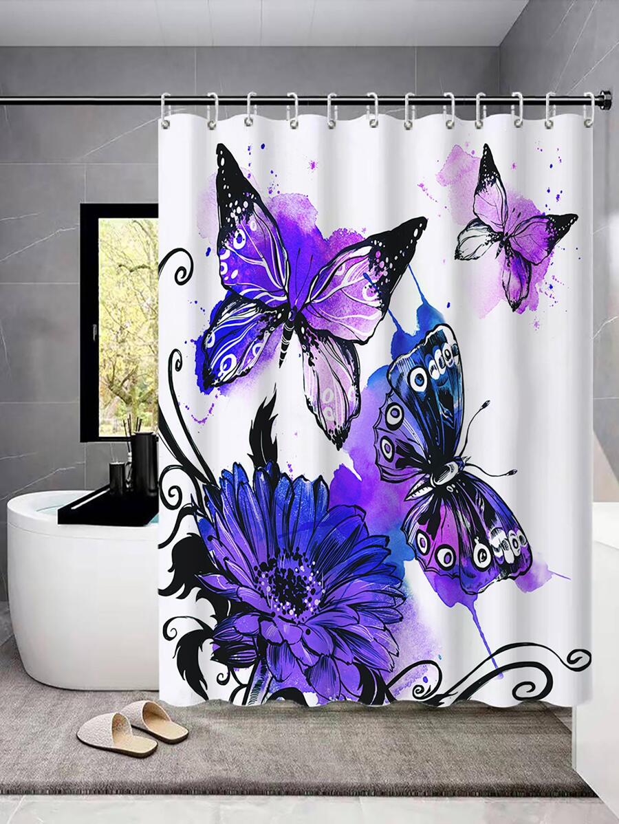 1 Bướm & In Hoa Màn Tắm, Polyester Chống Thấm Nước Màn Tắm Cho Phòng Tắm - Nhiều màu - Xem 1