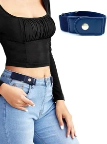 1入組女士按扣休閒鬆緊腰帶適用於日常生活 - 藏蓝色 - 查看 1