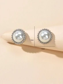 人造珍珠裝飾耳釘 - 銀色 - 查看 4