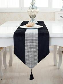 1pc Rhinestone Decor Table Runner, Modern Polyester Tassel Decor Kitchen Table Runner For Dining Table - Black - View 5
