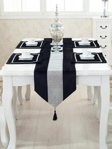 1pc Rhinestone Decor Table Runner, Modern Polyester Tassel Decor Kitchen Table Runner For Dining Table - Black - View 3