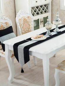 1pc Rhinestone Decor Table Runner, Modern Polyester Tassel Decor Kitchen Table Runner For Dining Table - Black - View 4