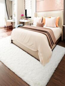 1 pieza Alfombra del piso unicolor de peluche moderno poliéster para sala de estar con dormitorio - Blanco - Ver 1