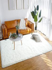 1 pieza Alfombra del piso unicolor de peluche moderno poliéster para sala de estar con dormitorio - Blanco - Ver 9