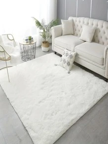 1 pieza Alfombra del piso unicolor de peluche moderno poliéster para sala de estar con dormitorio - Blanco - Ver 4