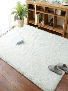 1 pieza Alfombra del piso unicolor de peluche moderno poliéster para sala de estar con dormitorio - Blanco - Ver 6