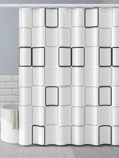 1pc Geometric Print Shower Curtain, Modern PEVA Waterproof Shower Curtain For Bathroom Home Bathroom Decor Fall Decor Bathroom Accessories Back To School