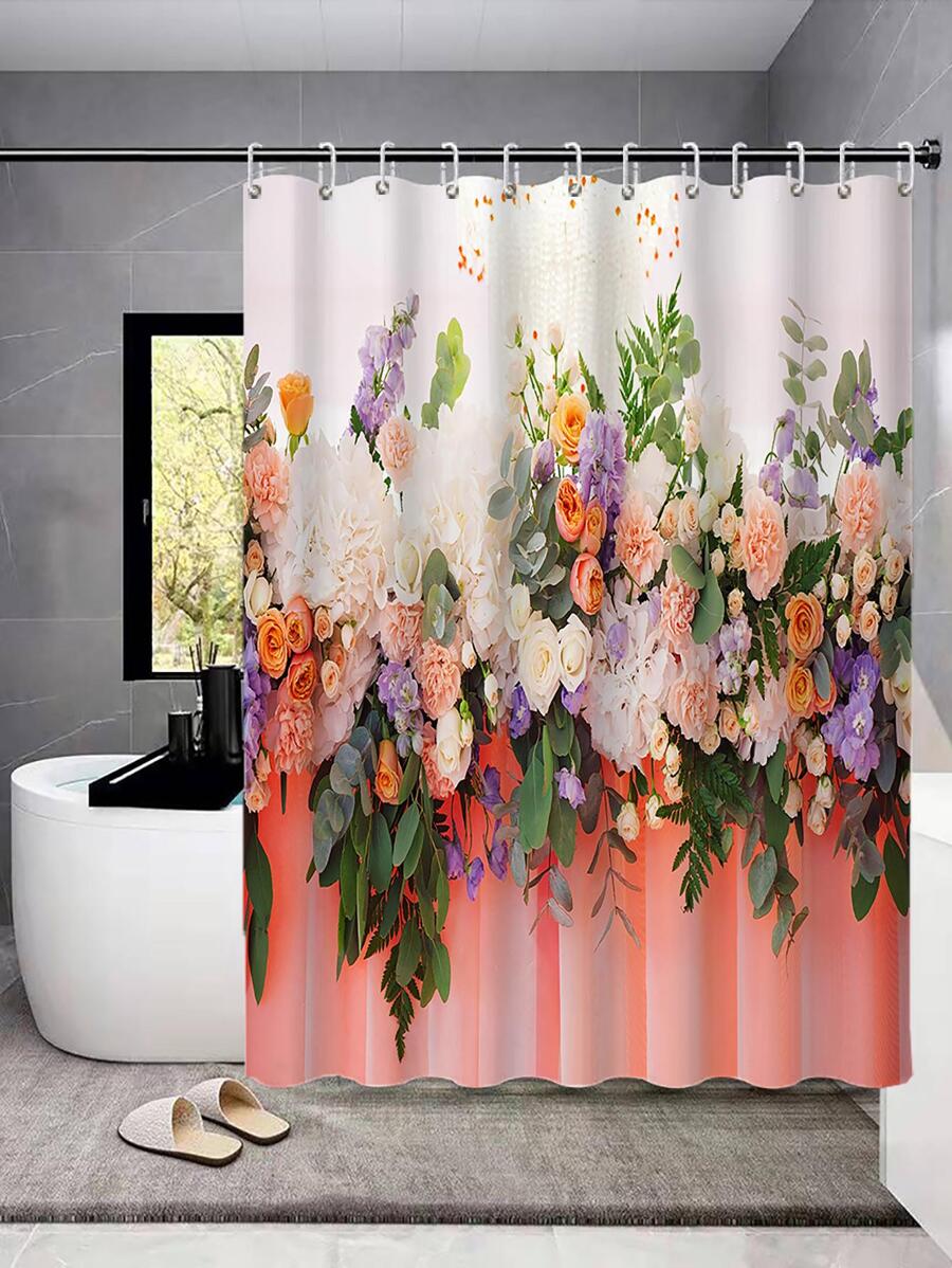 1入組花朵圖案淋浴現代滌綸防水浴簾 - 彩色 - 查看 1