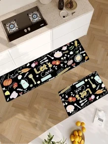 1 pieza Alfombra de piso con estampado de dibujos animados antideslizante cocina moderno poliéster para cocina - Multicolor - Ver 1