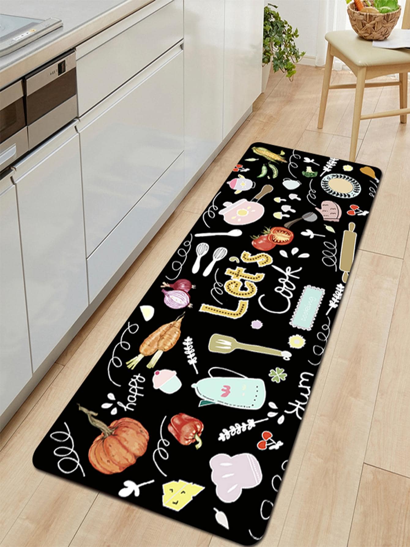 1pc Cartoon Graphic Non-slip Kitchen Mat, Modern Polyester Floor Mat For Kitchen - Multicolor - View 1