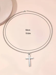 1 Mặt Dây Chuyền Đeo Chéo Đơn Giản Họa Tiết Kim Loại Unisex Dây Chuyền Vòng Cổ Cho Nam Và Nữ - Bạc - Xem 3