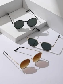 3 件装男士金属几何时尚眼镜，适合驾驶海滩派对配饰，适合夏季海滩度假、户外、旅行，适合返校时尚学院风