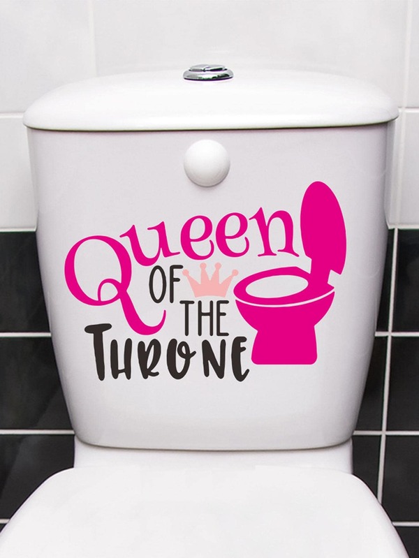 1pc PVC WC Pedestal Pan Cover Sticker, Cartoon Slogan Graphic Toilet