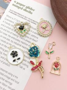 20入組/套時尚鋅合金花和心DIY吊墜適合女士DIY首飾製作 - 彩色 - 查看 5