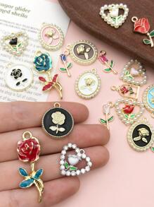 20入組/套時尚鋅合金花和心DIY吊墜適合女士DIY首飾製作 - 彩色 - 查看 6
